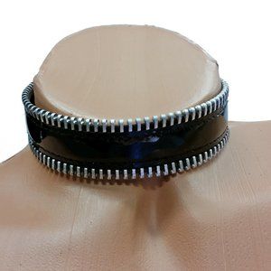 Vinyl Choker with Zipper Trim and Buckle Closure